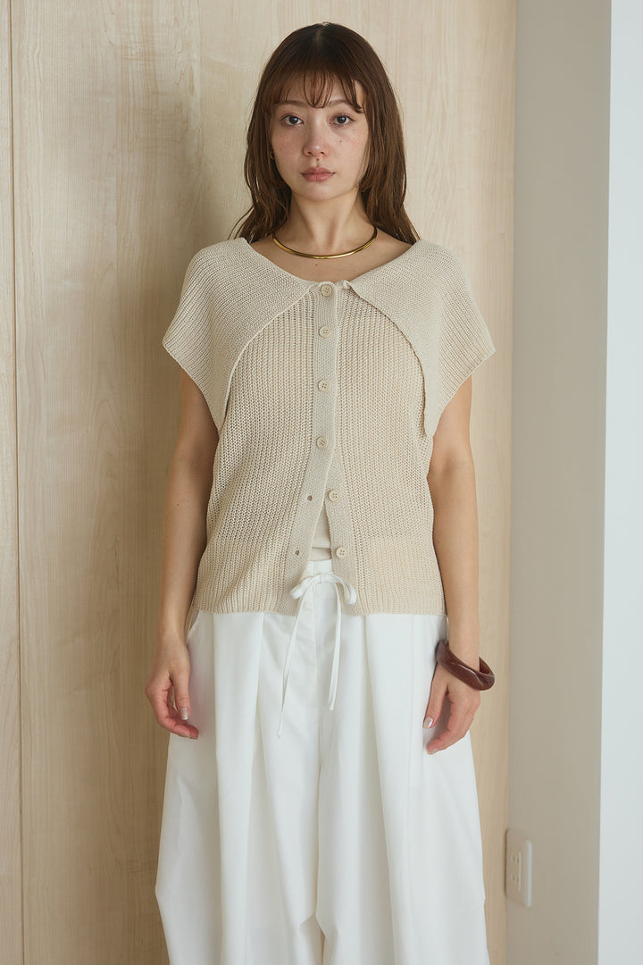 [SET]ビッグカラーボタンニットトップス+ベルト付きカラーデニムパンツ(2set)