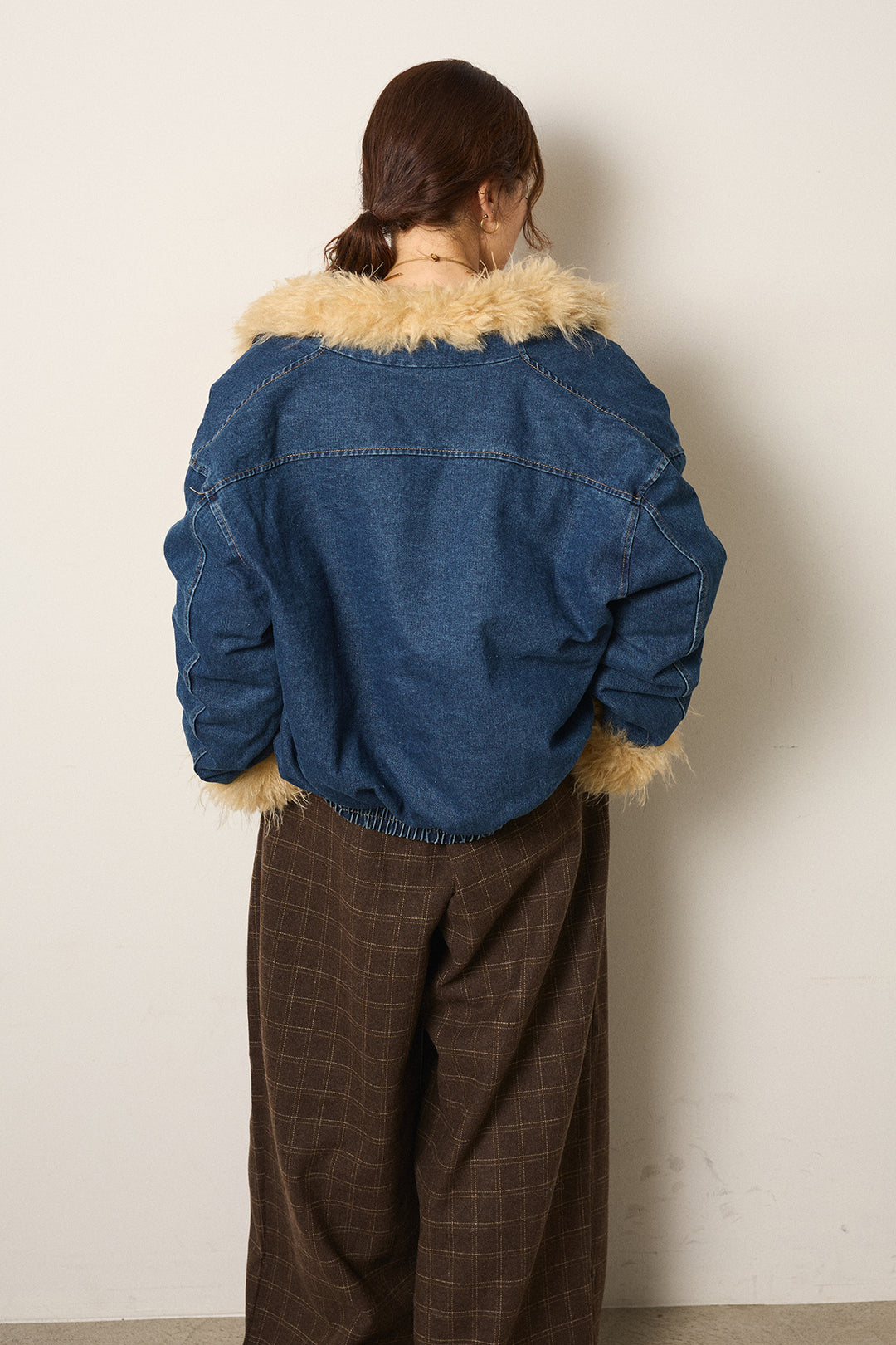 [SET]エコファーデニムボアジャケット+ウールライクチェックタックパンツ(2set)