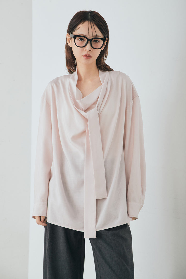 [SET]ニュアンスボータイブラウス+斜めボタンタック入りスラックス(2set)