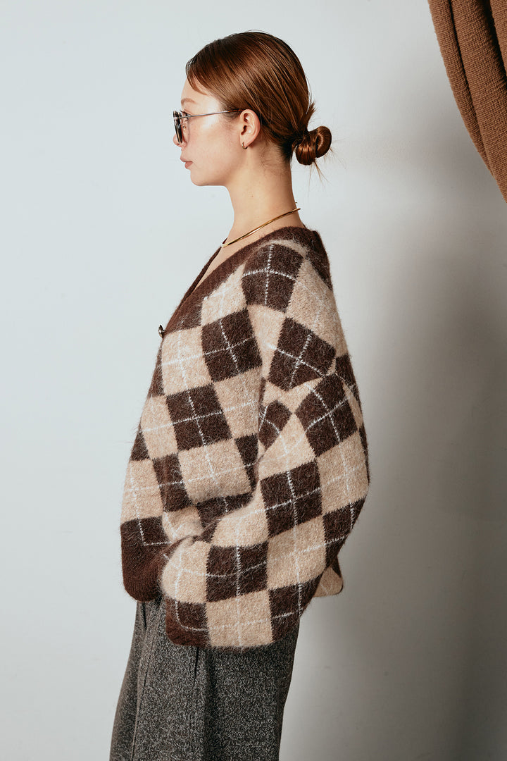 [SET]オーバーサイズ総柄Vネックニットカーディガン+ベルト付きウエストデザインパンツ(2set)