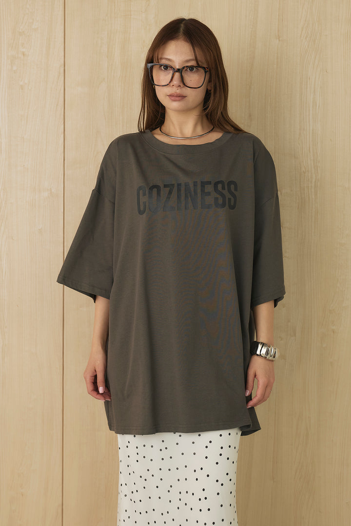 [SET]プリントロゴチュニックTシャツ+ドットサテンナロースカート(2set)