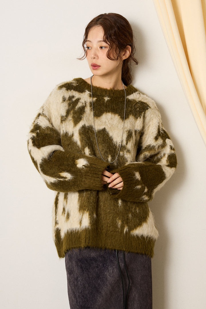 [SET]モヘアタッチマーブルニット+タック入りコーデュロイワイドパンツ(2set)