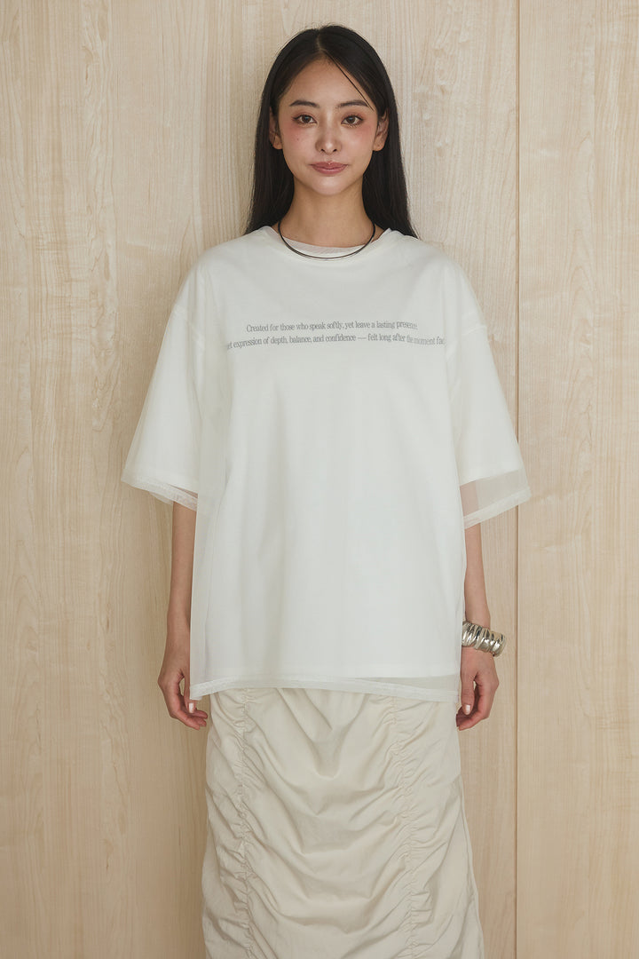 [SET]綿天竺Tシャツ×チュールトップス+ベルト付きビックループワイドパンツ(2set)