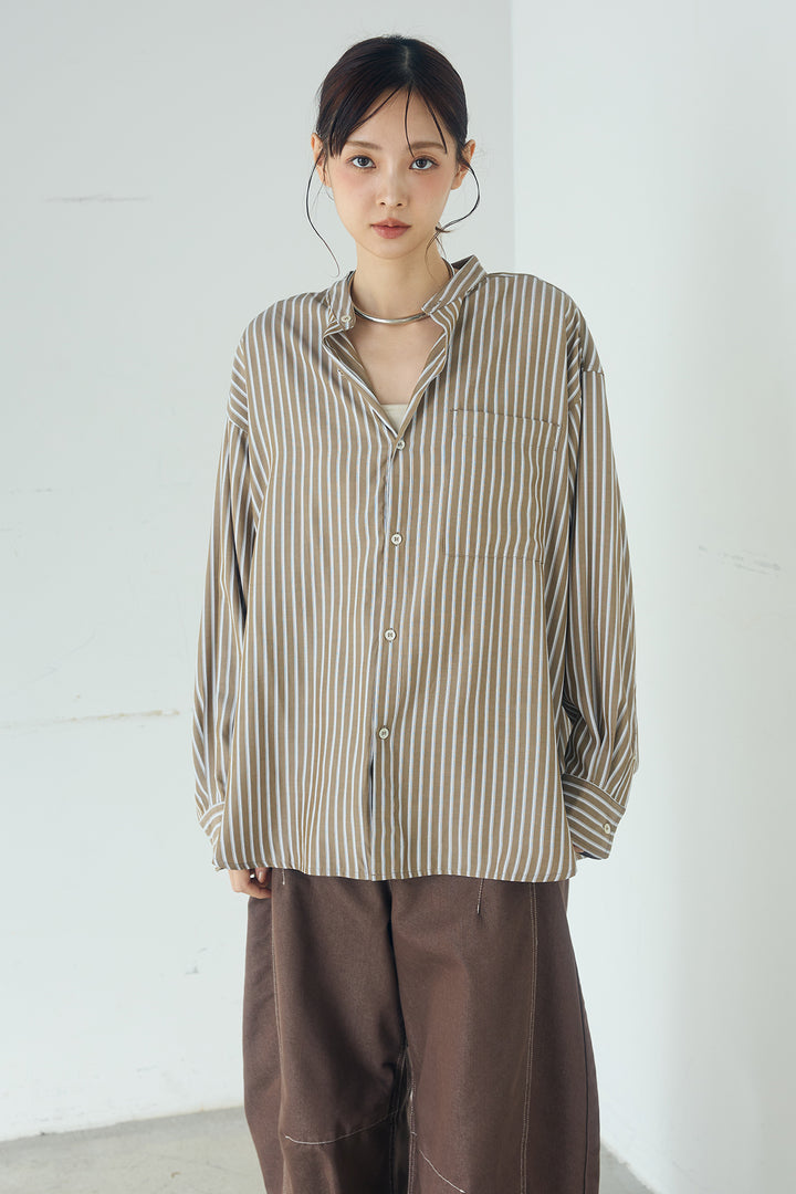 [SET]レーヨンストライプスカーフ+レーヨンストライプバンドカラー長袖シャツ(2set)