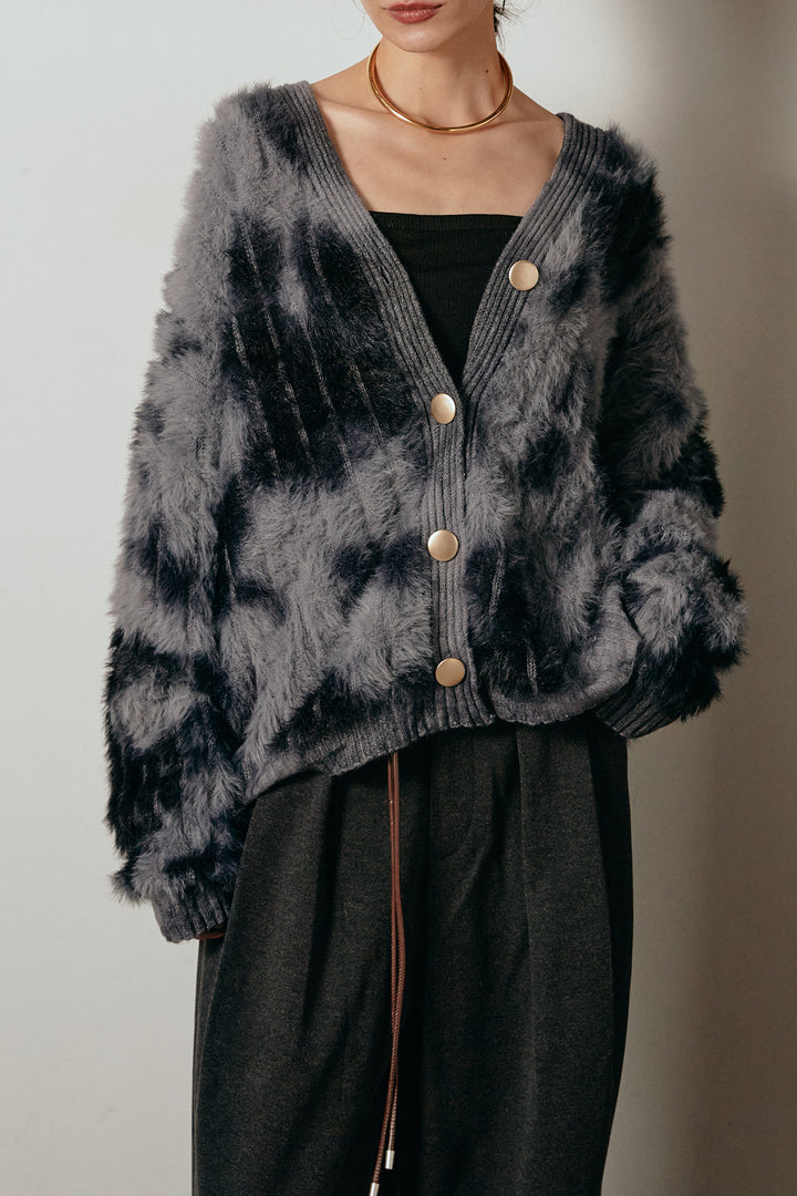 【着回しセット】[SET]タイダイ柄シャギーニットカーディガン+タック入りコーデュロイワイドパンツ+タイダイ柄シャギーニットカーディガン(3set)