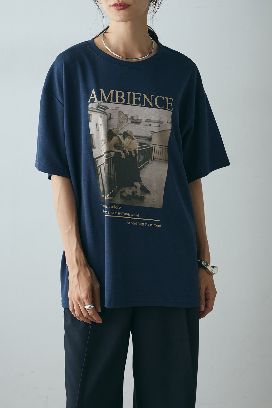 [SET]AMBIENCEフォトプリントTシャツ+サイドラインワイドスラックスパンツ(2set)