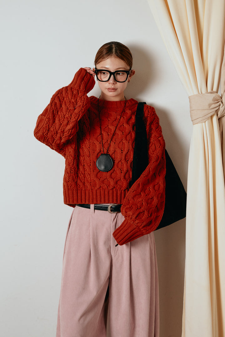 [SET]バルキーケーブルプルオーバー+コーデュロイサイドタックコクーンパンツ(2set)