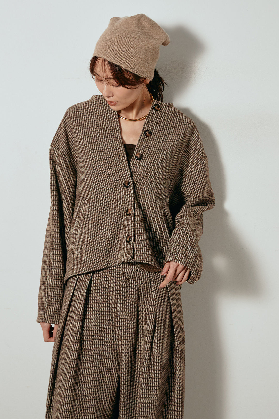 [SET]ノーカラーガンクラブチェックジャケット+ガンクラブチェックタックパンツ(2set)