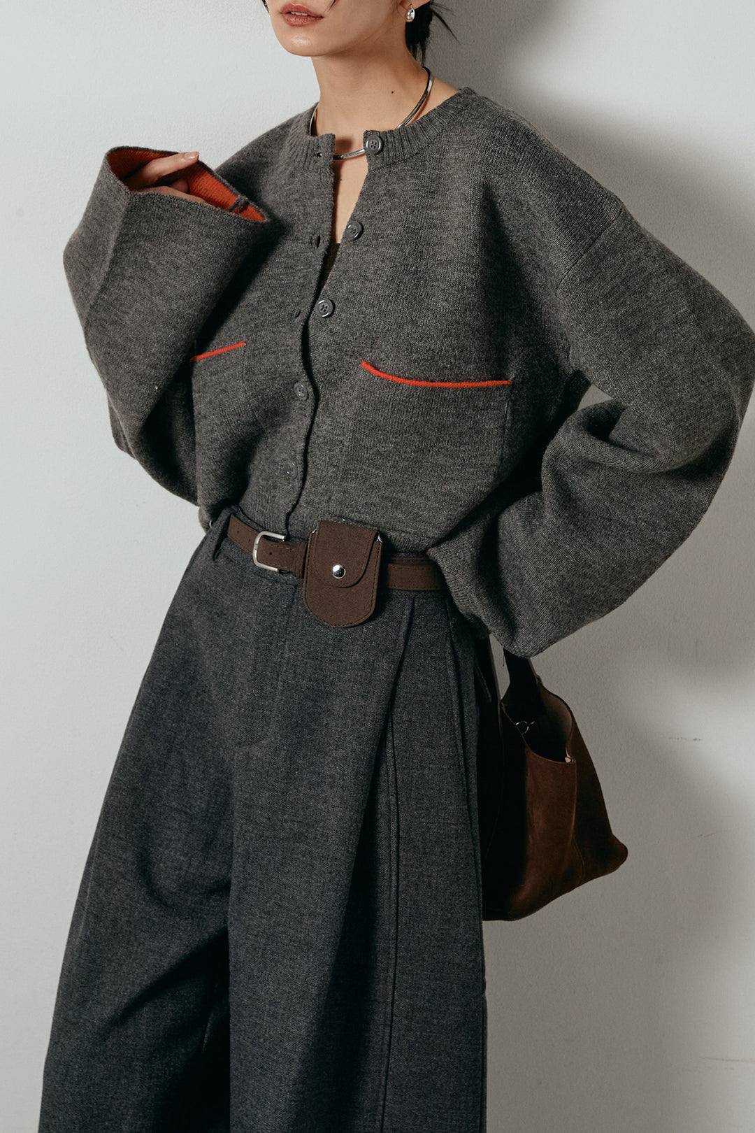 [SET]アルパカタッチダブルフェイスカーディガン+レオパードジャガードニットパンツ(2set)