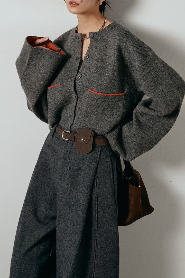 [SET]アルパカタッチダブルフェイスカーディガン+レオパードジャガードニットパンツ(2set)