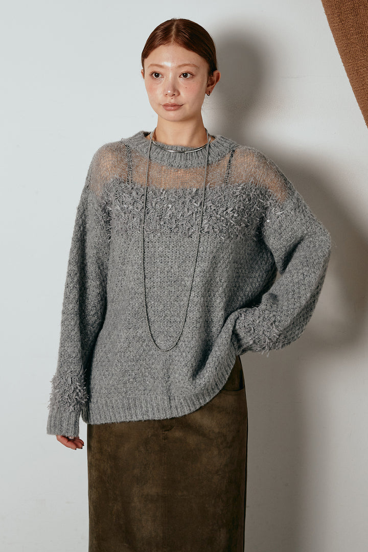 [SET]パターンランダム編みニットトップス+ベルト付きフロントタックデザインパンツ(2set)