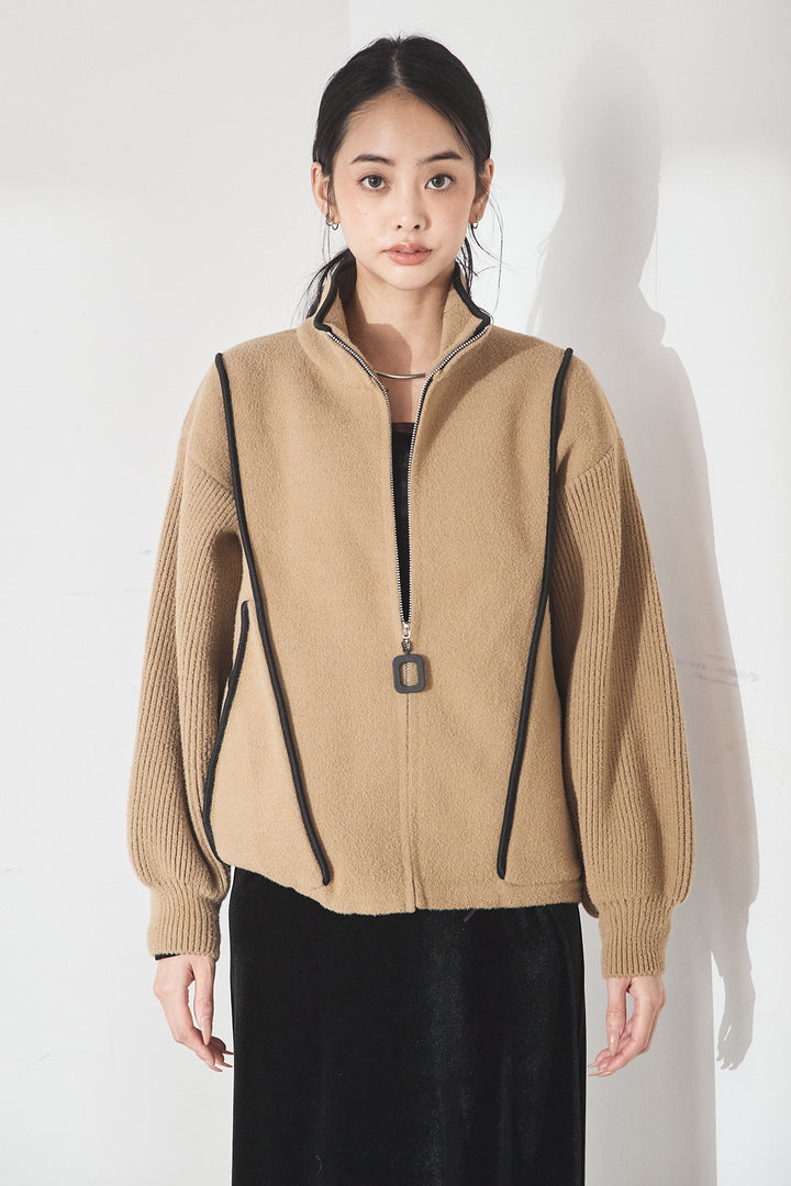 【即納】ハイネックパイピングデザインブルゾン