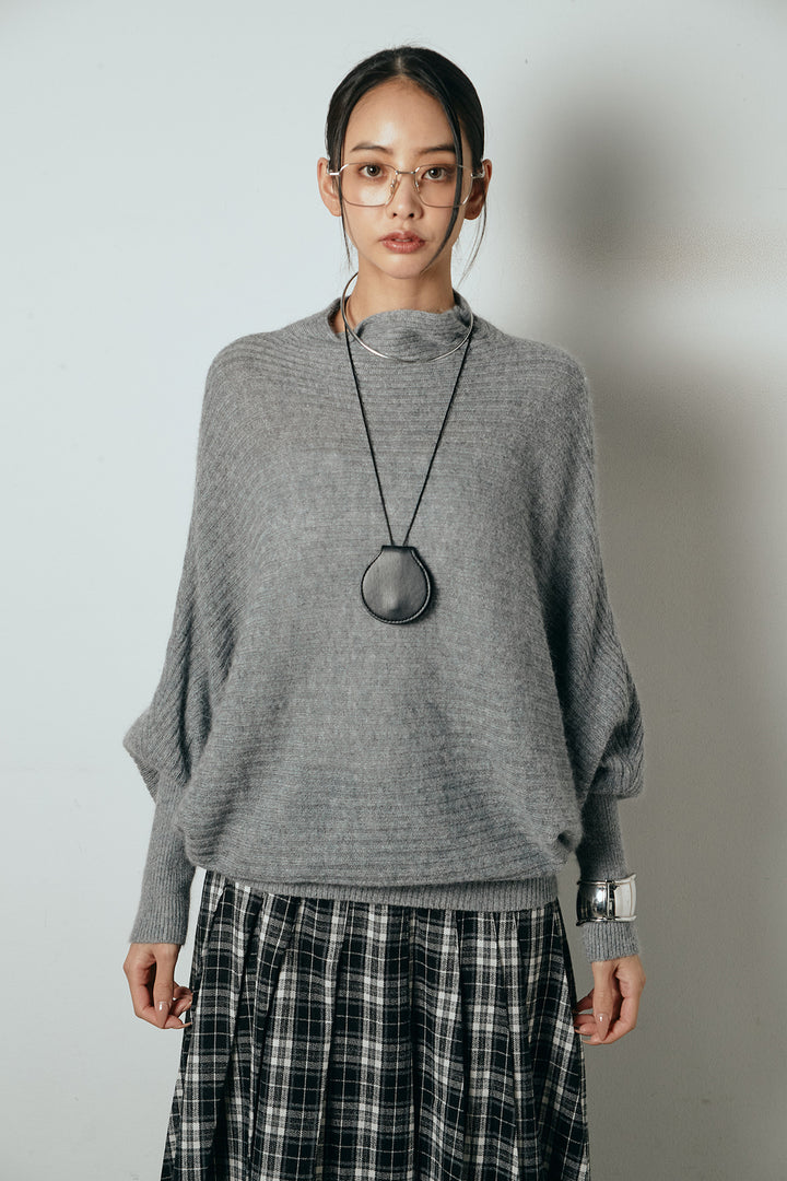 [SET]ポンチョシルエット透かしニットトップス+ベルト付きタータンチェックプリーツスカート(2set)