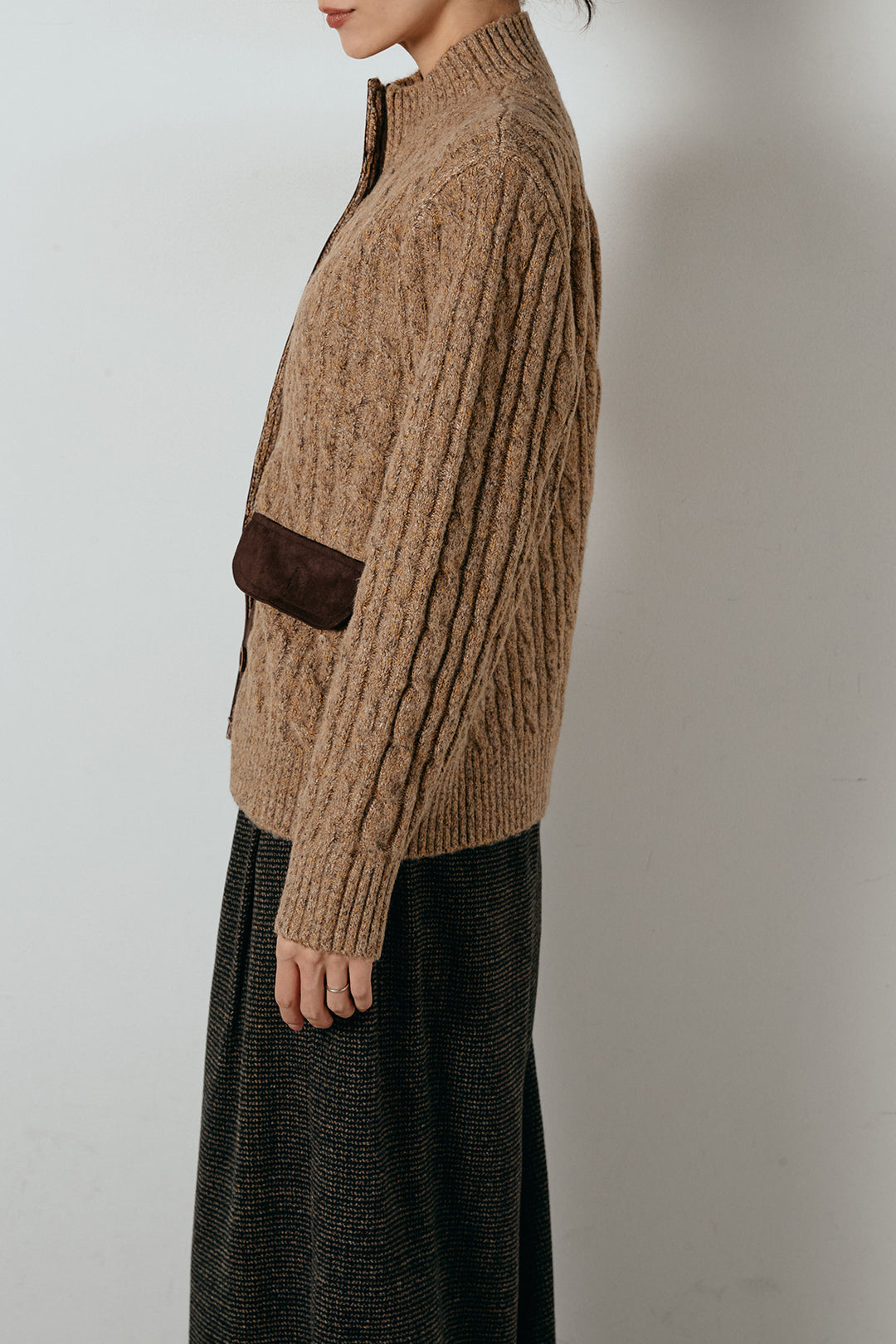 [SET]ボトルネックケーブルニットカーディガン+ベルトループコーデュロイワイドパンツ(2set)