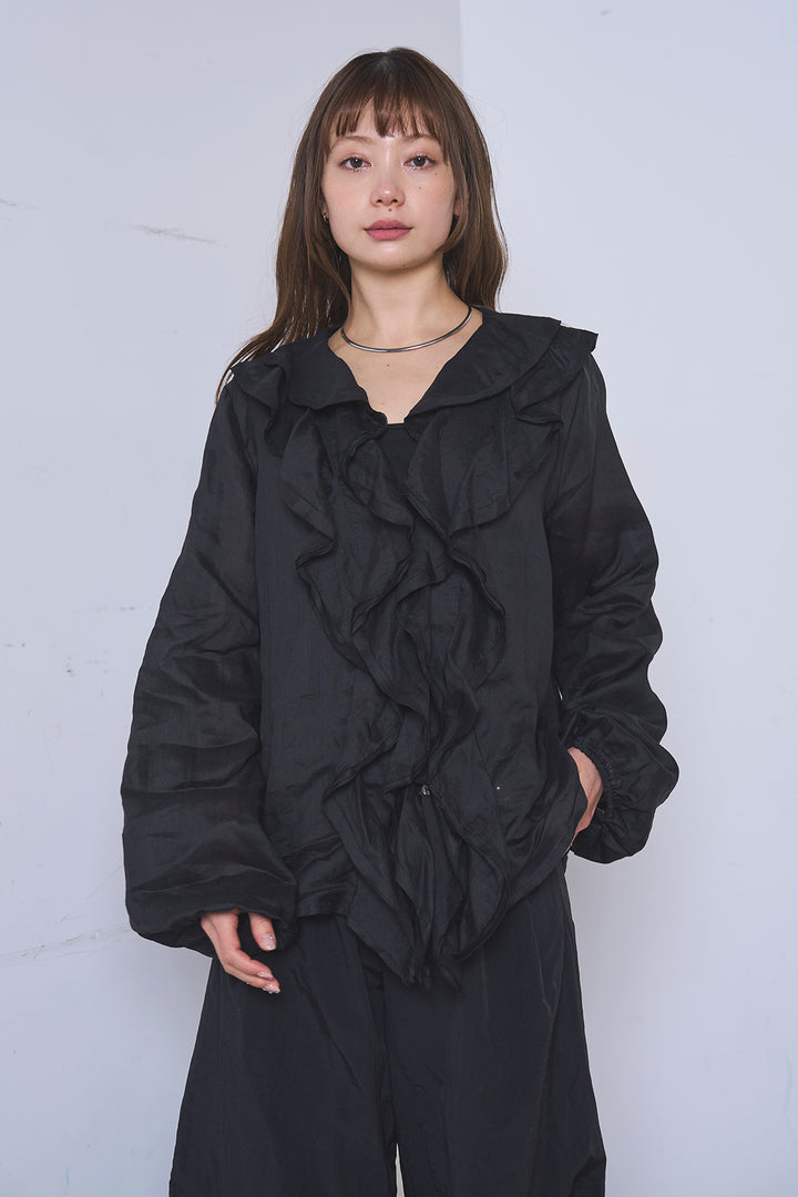 [SET]フリルボタンブラウス+ドライタフタタックバレルパンツ(2set)