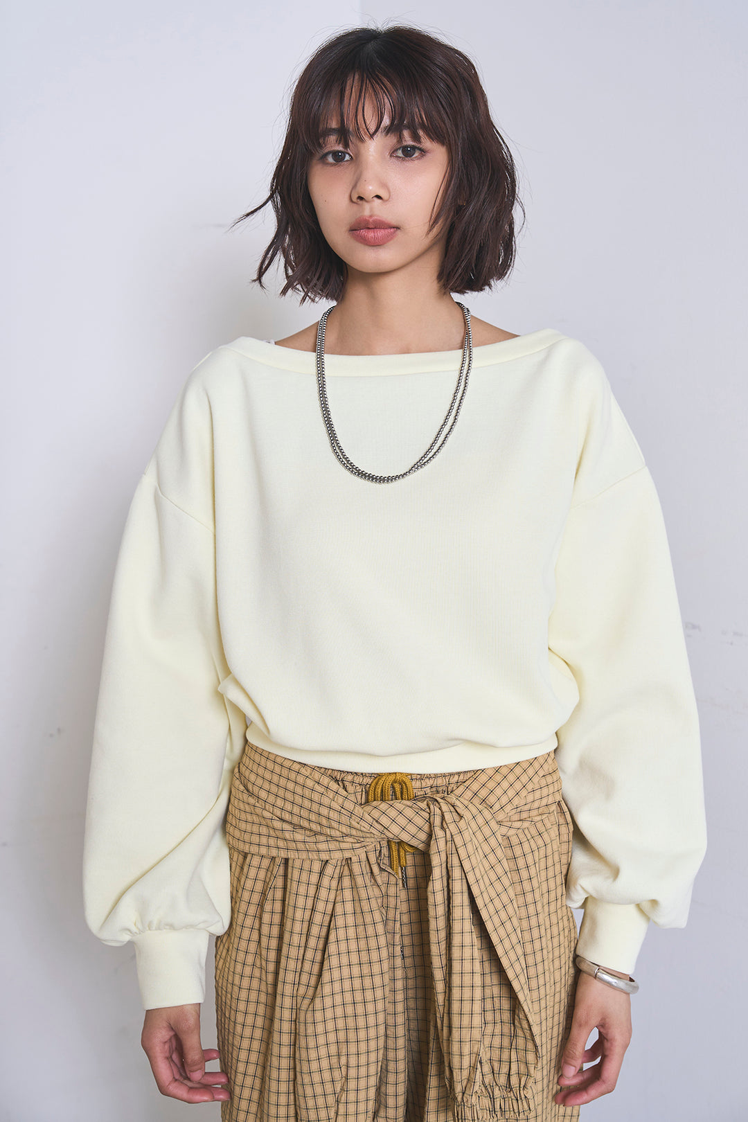 [SET]ワンショルスウェットプルオーバー+チェックウエスト巻きジョガーパンツ(2set)