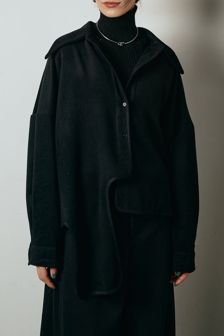 [SET]裾アシンメトリーデザインシャツ+タックツイードワイドパンツ(2set)