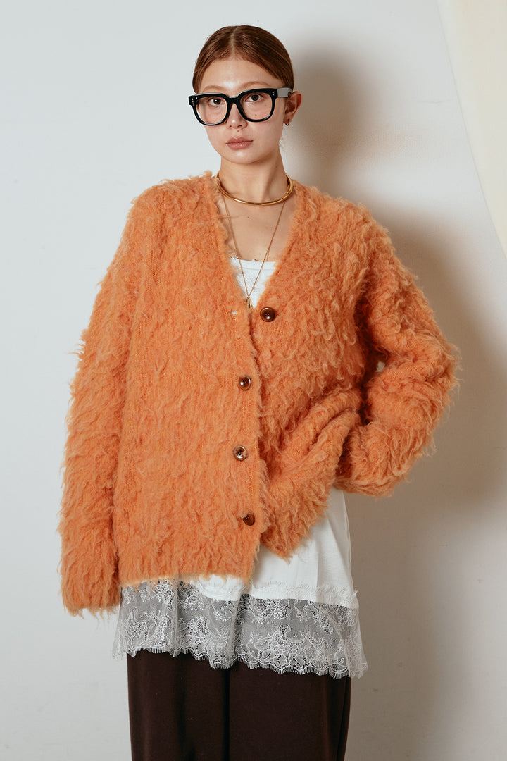 [SET]ルーズシャギーニットカーディガン+裏起毛スウェットワイドパンツ+レース切り替えキャミソール(3set)