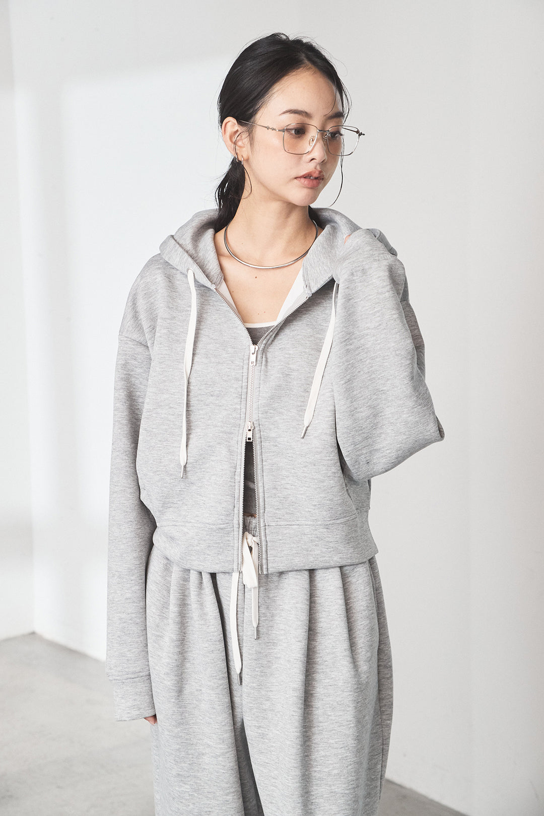 スウェットドルマンジップフードパーカー