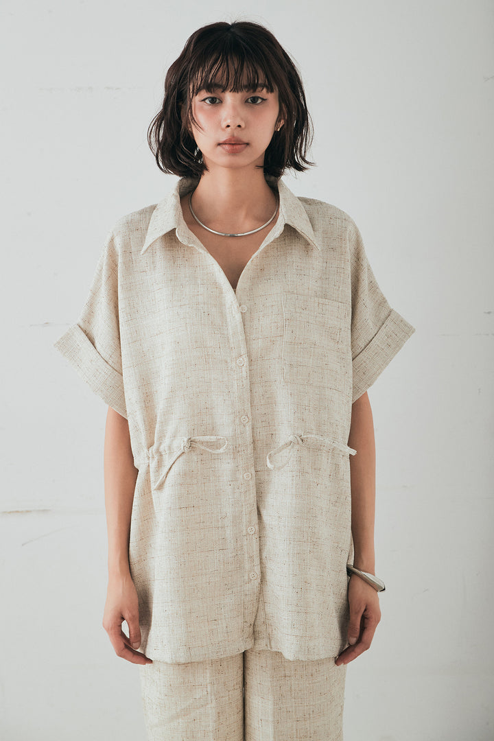 [SET]ツイードウエストドロストシャツ+ツイードタックパンツ(2set)