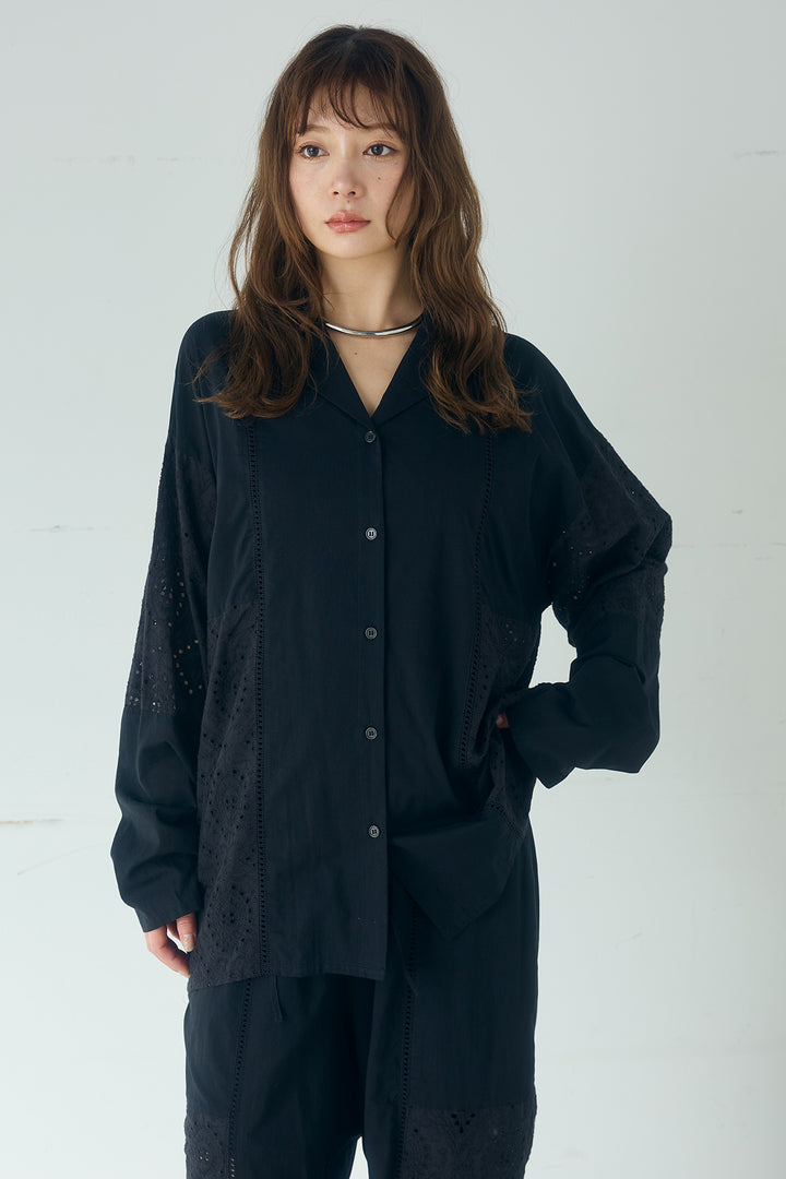 ローンレースオープンカラーシャツ