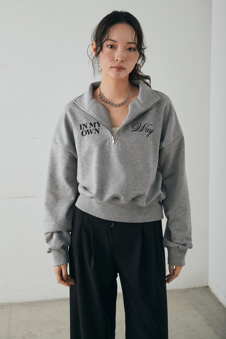 [SET]裏毛ロゴ刺繍ハーフZIPスウェット+斜めボタンタック入りスラックス(2set)