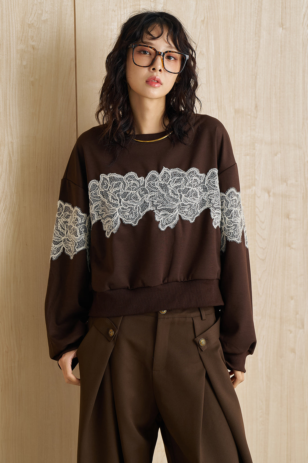 レースドッキングショート丈スウェット