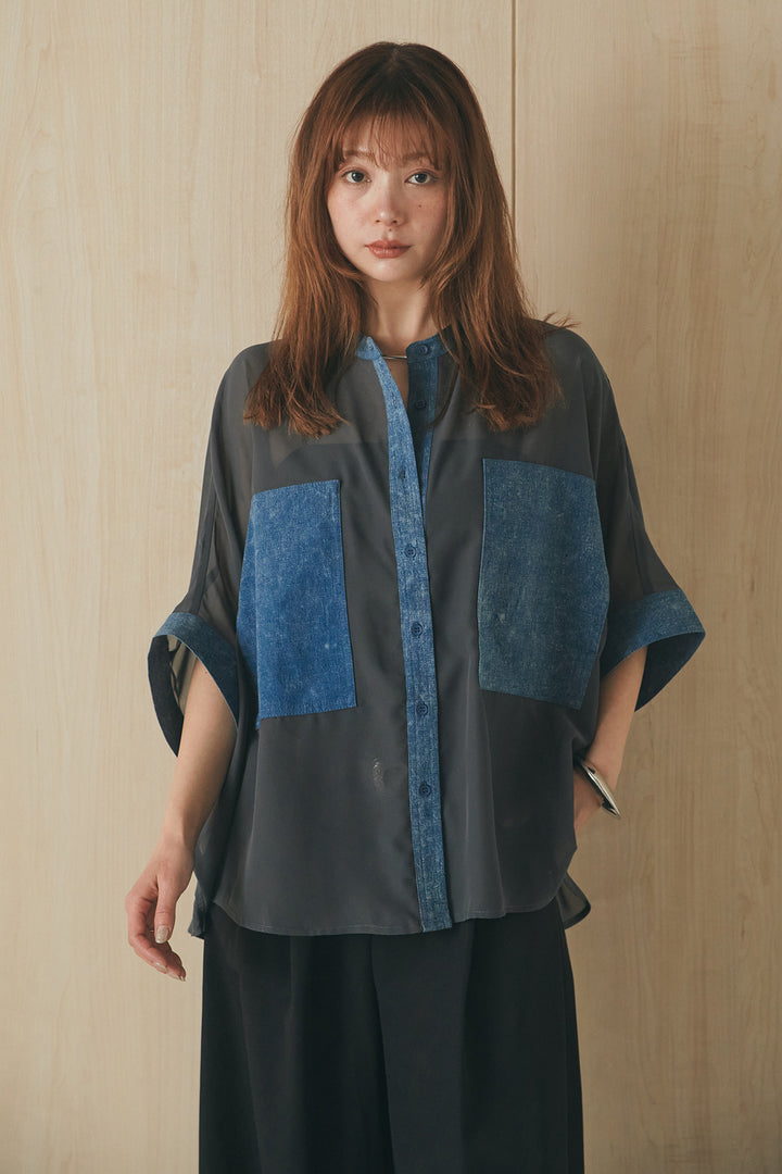 [SET]デニムライクビッグツーポケシアーシャツ+前後2WAYテンセルデニムサロペット(2set)