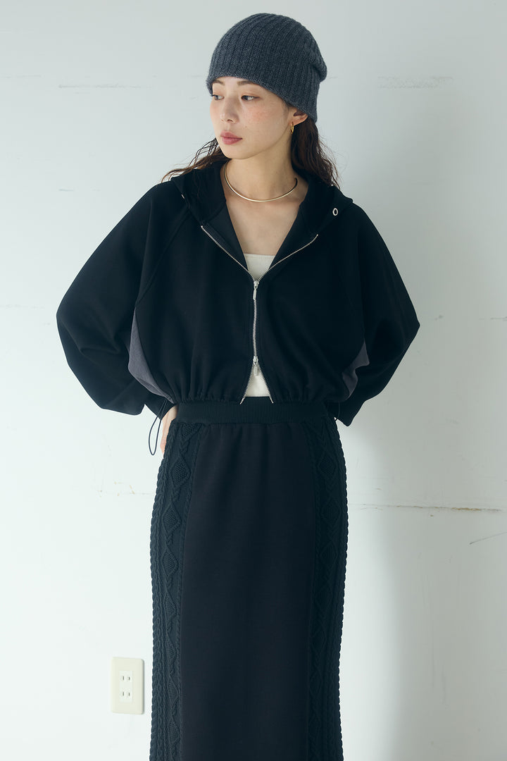 [SET]ドルマンショートフーディー+異素材切り替えスウェットパンツ(2set)