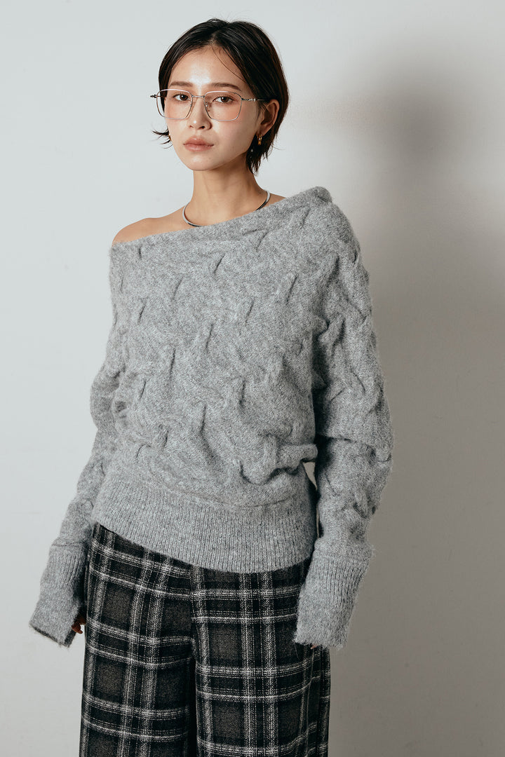 [SET]ボートネックニットトップス+ルーズタータンチェックワイドパンツ(2set)