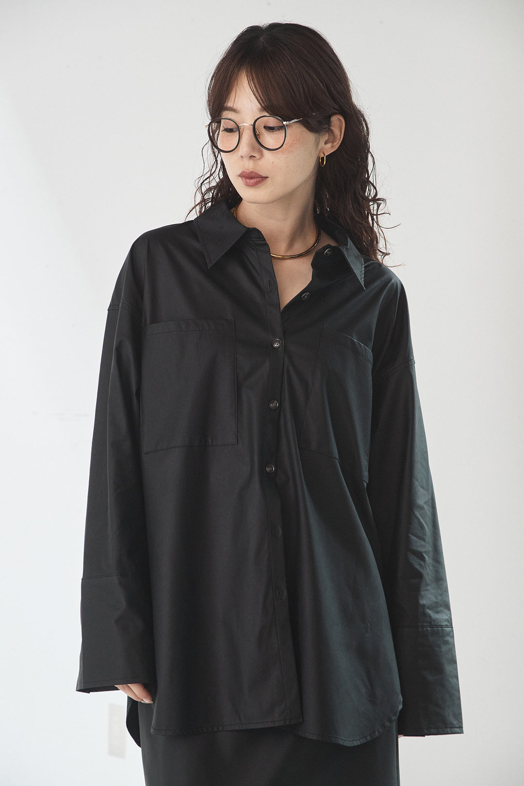 ウォッシャブルエコレザービックカフスシャツ