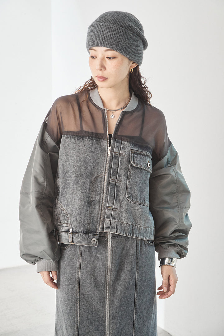 [SET]デニムコンビネーションブルゾン+フロントジップデニムスカート(2set)
