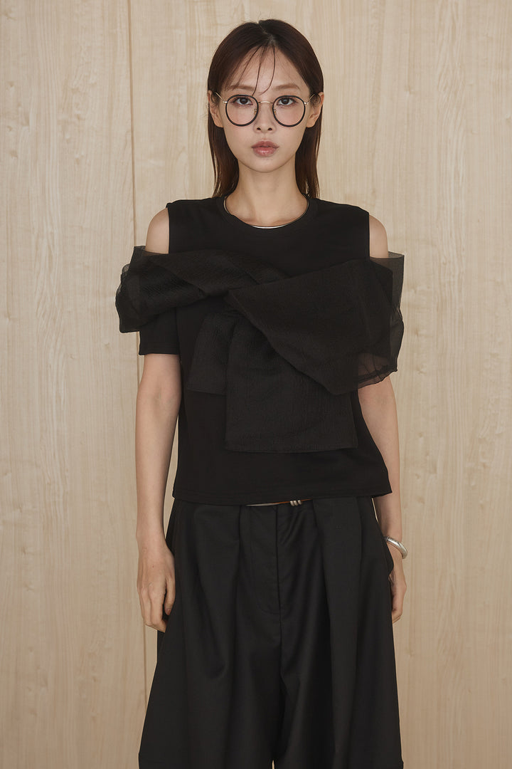 [SET]シアーレイヤーデザインカットソー+ベルトループワイドパンツ(2set)