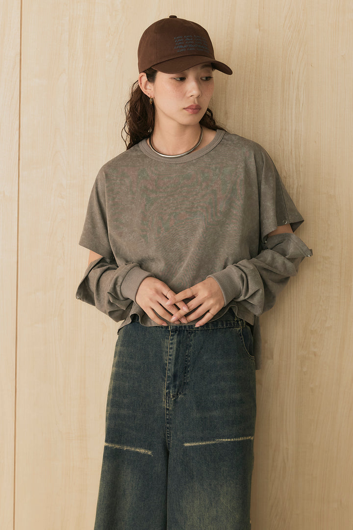 [SET]セパレートフェードTシャツ+ニーサイドタックウエストドロストパンツ(2set)