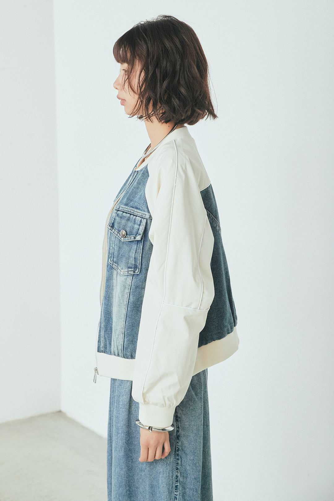 【着回しセット】[SET]テンセルデニムシャツ+テンセルデニムイージーワイドパンツ+ナイロンデニムドッキングブルゾン(3set)