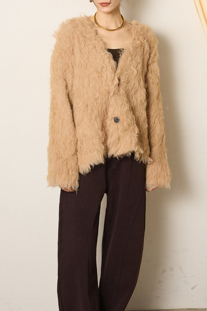 [SET]起毛シャギーニットカーディガン+センターラインニットパンツ(2set)