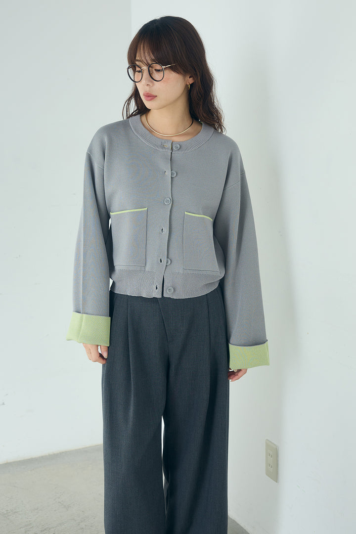 [SET]レーヨンポリダブルフェイスカーディガン+サイドベルトタック入りスラックス(2set)