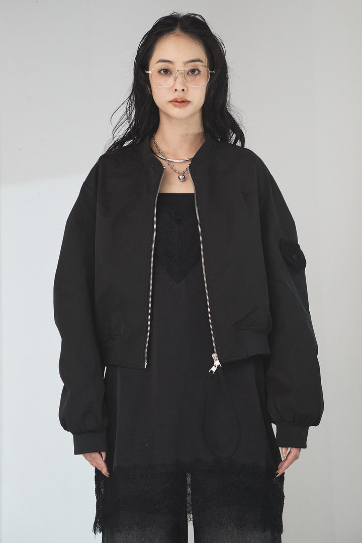 [SET]袖ギャザーデザインブルゾン+センターラインニットパンツ(2set)