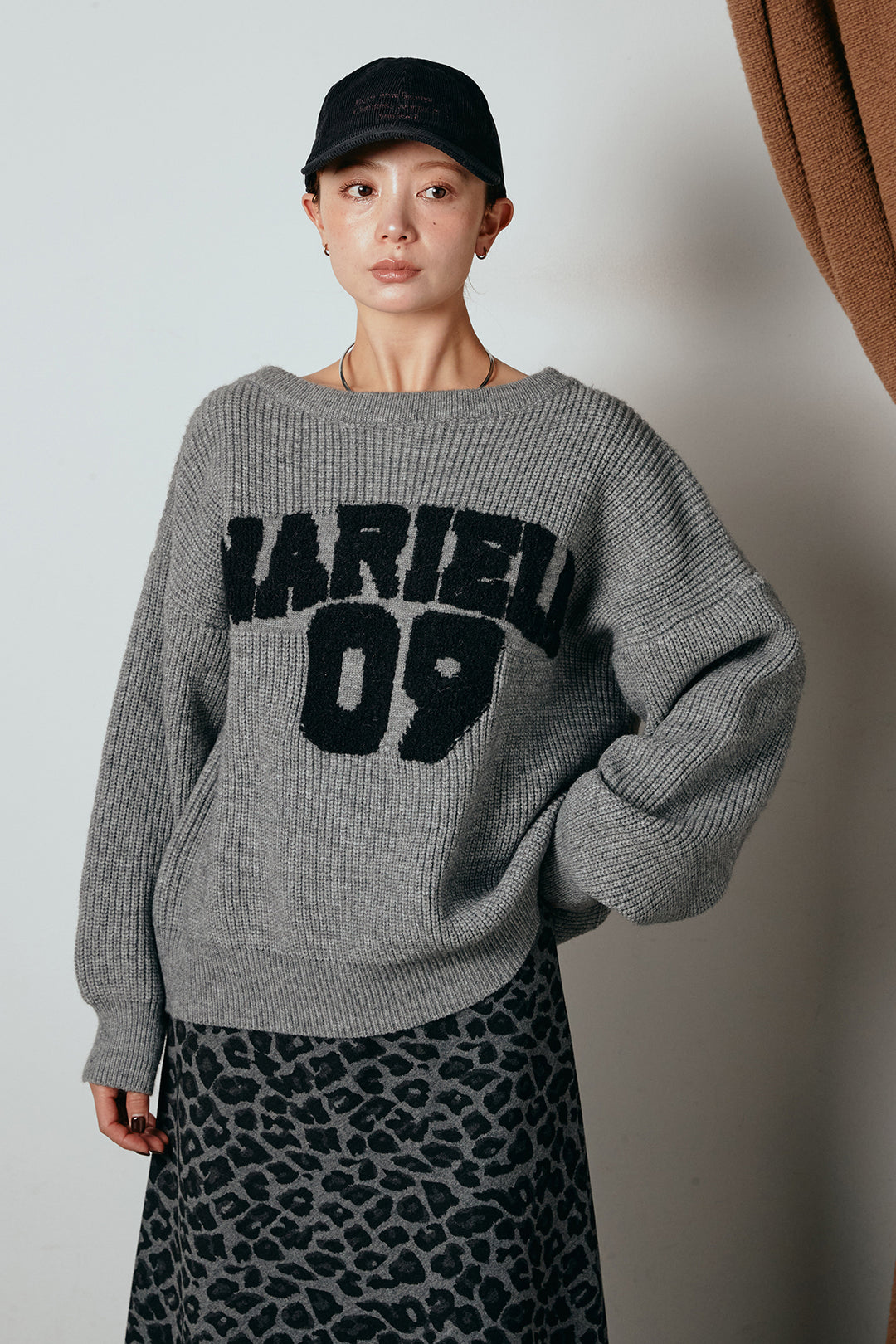 [SET]ロゴジャガードニットトップス+ルーズタータンチェックワイドパンツ(2set)