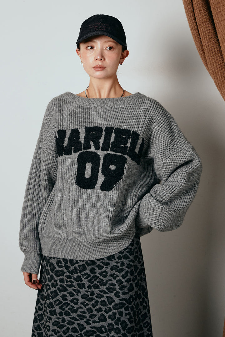 [SET]ロゴジャガードニットトップス+ルーズタータンチェックワイドパンツ(2set)