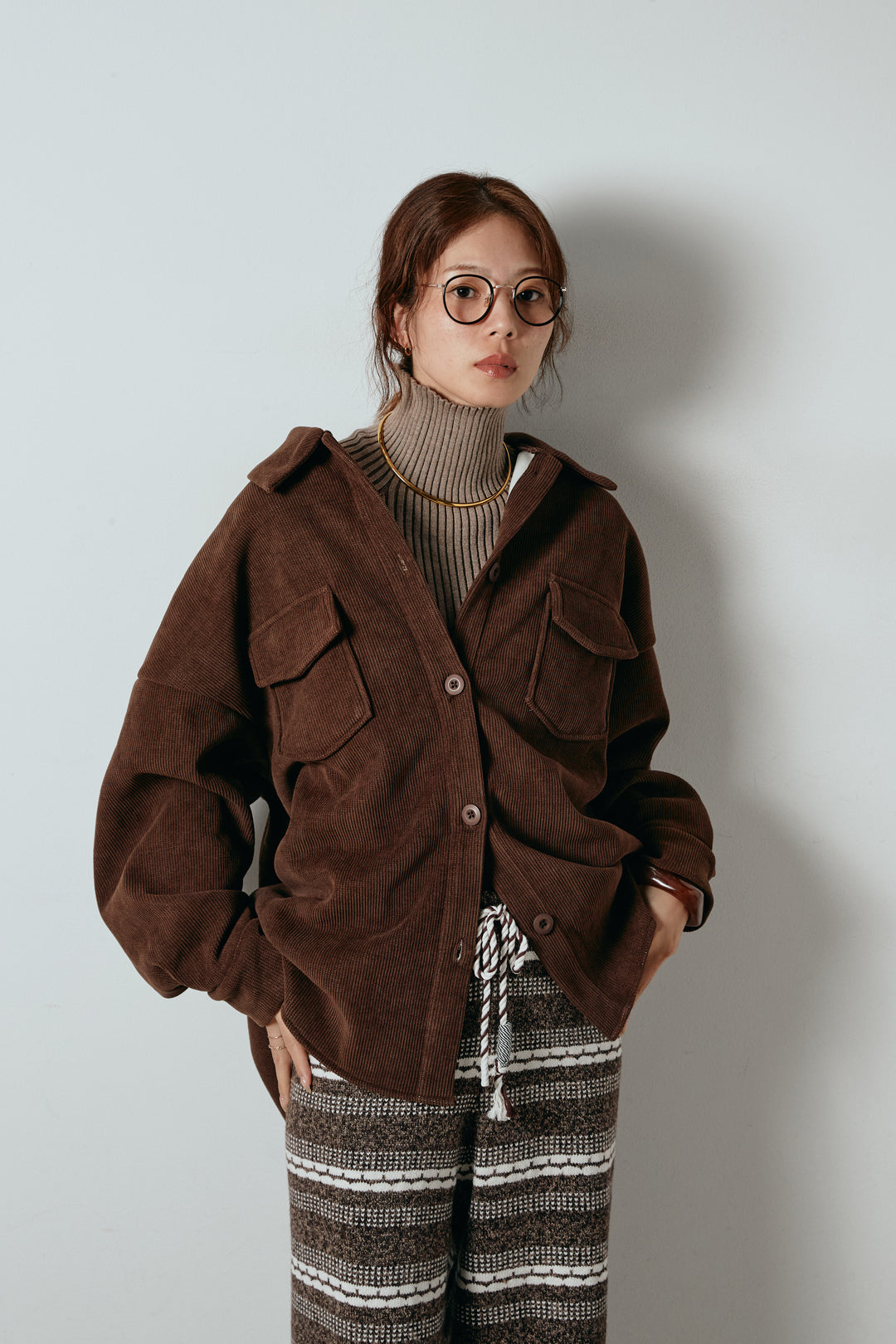 [SET]襟付きコーデュロイポケットシャツ+リラックスコーデュロイハーフパンツ(2set)