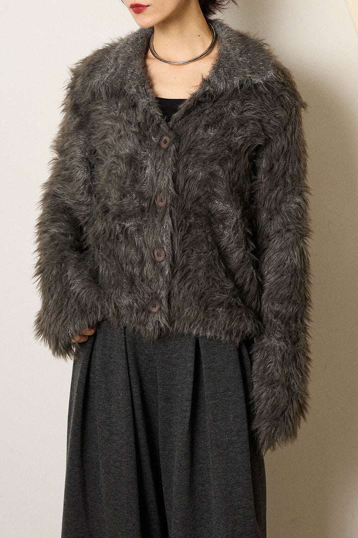 [SET]襟付きシャギーニットカーディガン+サイドベルトパンツ(2set)