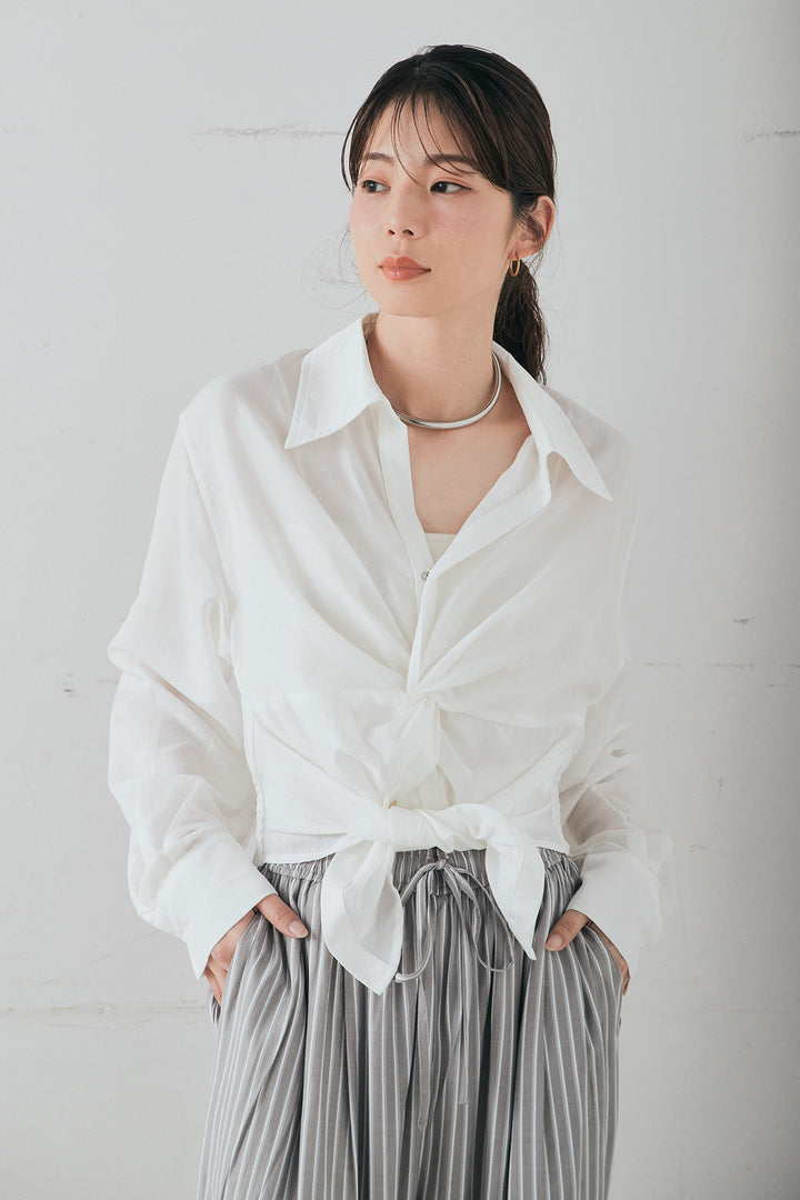 裾巻きツイストデザインシャツ