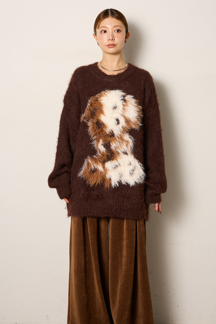 [SET]シャギーニュアンスアニマルニット+ストレッチエコレザーバミューダパンツ(2set)