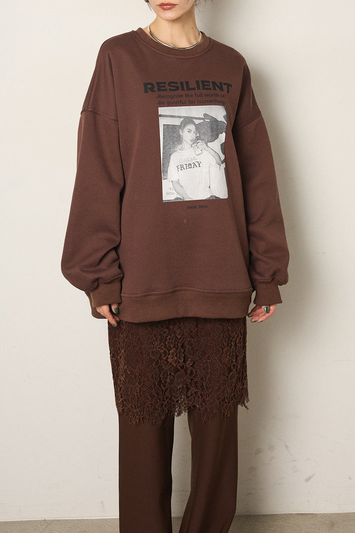 [SET]モノトーンプリントスウェット+レオパード柄サテンスカート(2set)