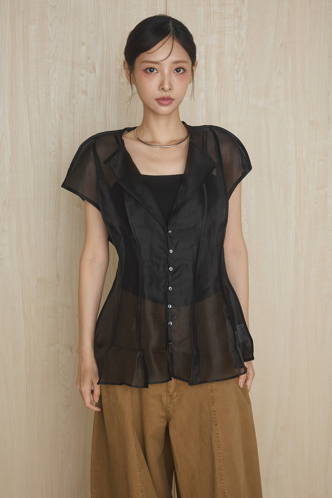 [SET]ペプラムシルエットシアージャケット+裾ボタン付きバレルパンツ(2set)