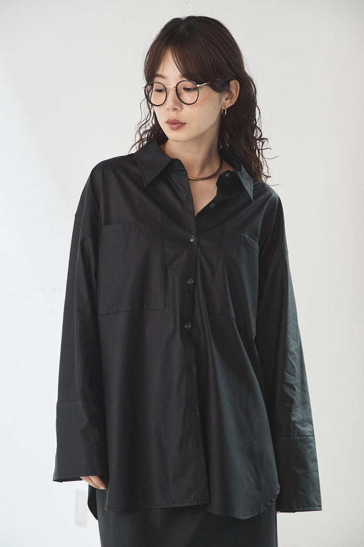 [SET]ウォッシャブルエコレザービックカフスシャツ+ウォッシャブルエコレザータックパンツ(2set)