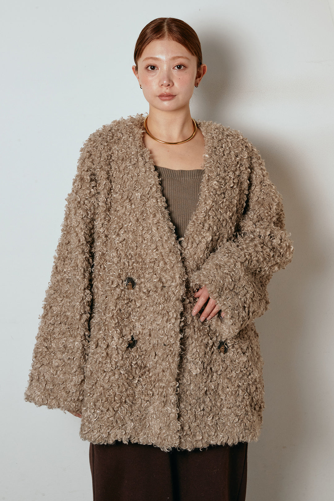 [SET]シープライクファージャケット+裏起毛スウェットワイドパンツ(2set)