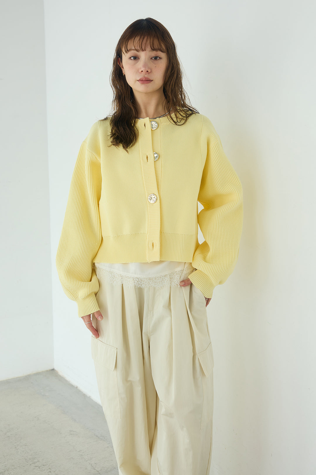 スポンディッシュBIGボタンクルーネックカーディガン