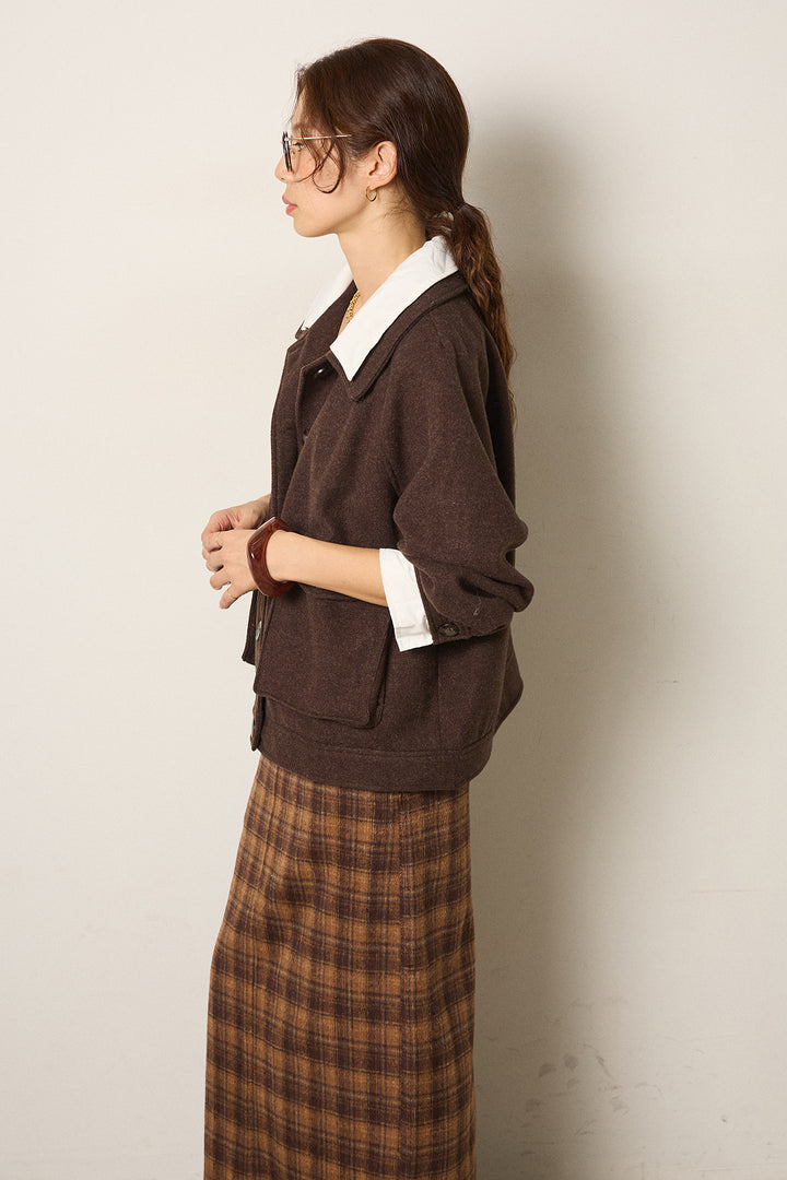 [SET]衿レイヤードフェイクウールジャケット+ウールライクストライプパンツ(2set)